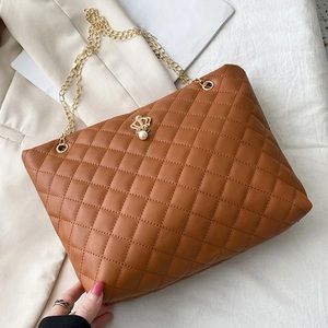 Brown Quilted Chain shoulder bag